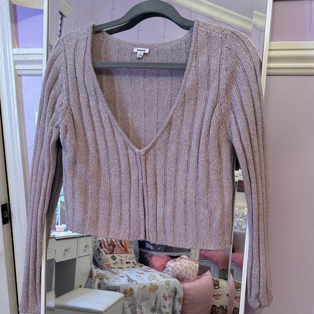 Garage V-Neck Ribbed Sweater - Light Purple